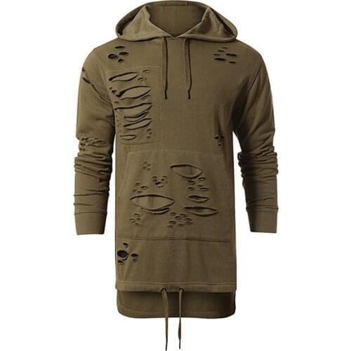 Personalized oversized distressed long streetwear hip hop hoodie for men