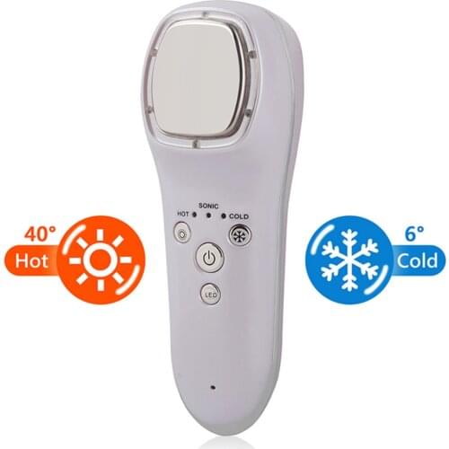 Hot Cold Facial Massager Ultrasonic Face Massage LED Light Photon Therapy Skin Rejuvenation Shrink Pores Cleaning Tightening