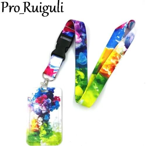 Colorful smoke Anime Lanyard Badge Holder ID Card Lanyards Mobile Phone Rope Key Lanyard Neck Straps Keychain Key Ring