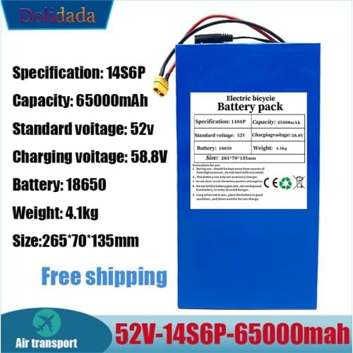 52V 14S6P 65000mAh 18650 1800W lithium battery for balance car, electric bicycle, scooter, tricycle