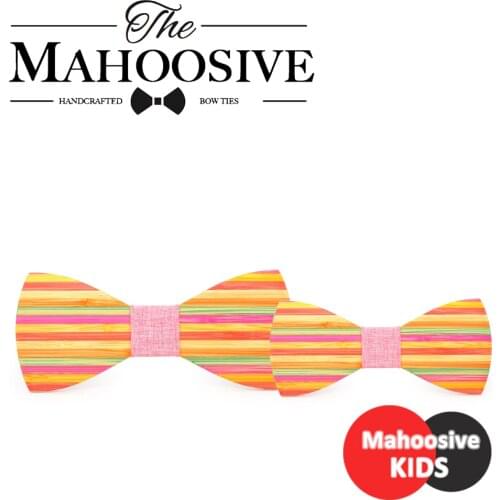 Mahoosive Rainbow Striped Wood baby bow tie floral ties Kawaii Women Gravata Borboleta Bowtie Cute Bowknot Cravat Neck Ties