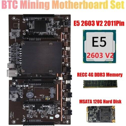 BTC Miner Motherboard X79 H61 5X PCI-E 8X Support 3060 3080 GPU with E5 2603 V2 CPU RECC 4G DDR3 Memory 120G MSATA SSD