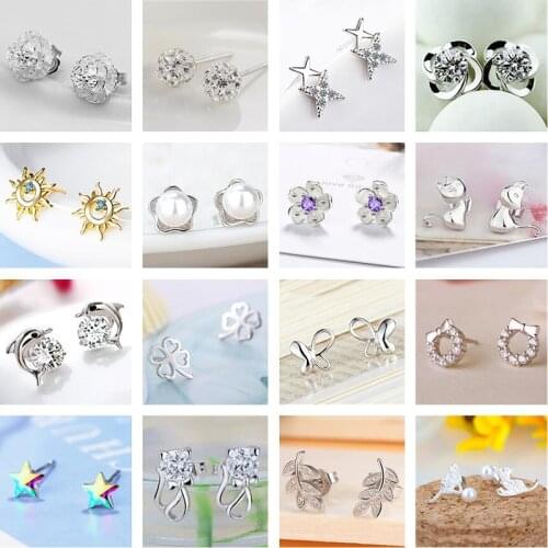 MEETSOFT Trendy 925 Sterling Silver Zircon Stud Earrings for Women Anniversary Fine Jewelry Accessory Girl wholesale Gift