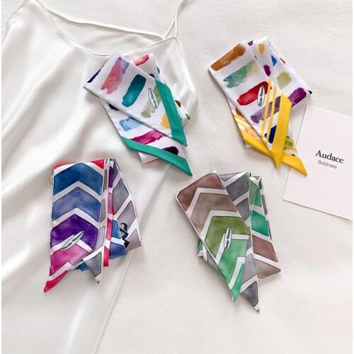 Fashion Luxury Brand Skinny Bag Scarf Women Silk Scarf Rainbow printing Head Scarf Hand Bag Ribbons Long Scarves SJ473