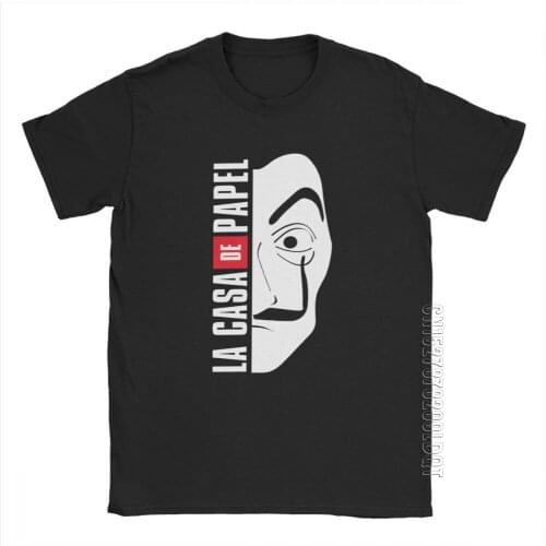La Casa De Papel Mask Mens T Shirt Money Heist Vintage Pure Cotton House Of Paper Basic Tees O-Neck T-Shirt Plus Size Tops