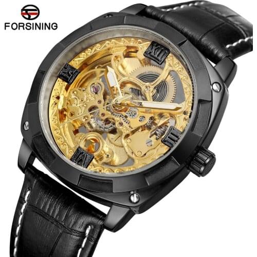 FORSINING Mens Fashion Casual Automatic Self-wind Skeleton Analogue Dial Business Watch with Genuine Leather Strap FSG8157M3