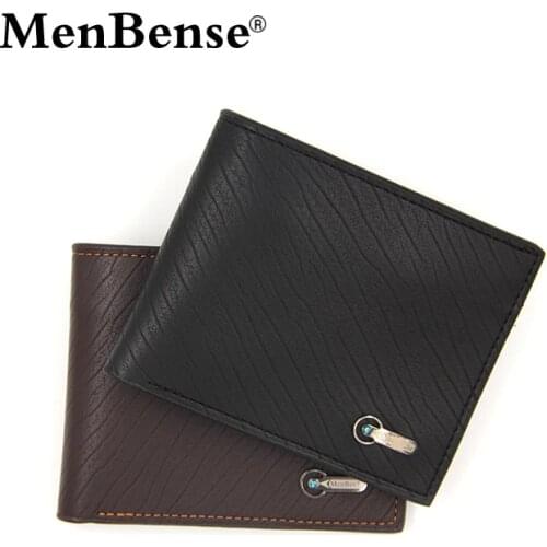 Menbense PU Leather Mens Wallet Short Striped Purse Fashion Business No Zipper Purses Card Holder Small Coin Bag Wallets for Men
