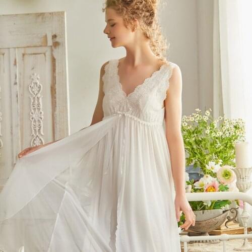 Nightgown Sleeveless Dress Lady Summer Sleepwear Womens Lace Elegant Nightgown