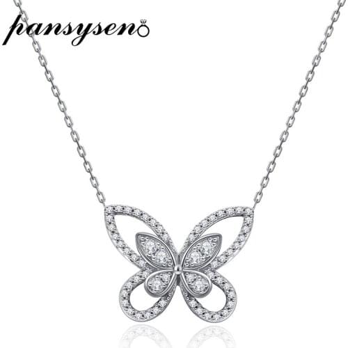 PANSYSEN Butterfly Pendent Necklaces 100% 925 Sterling Silver Created Moissanite Diamond Wedding Fine Jewelry Necklace Wholesale