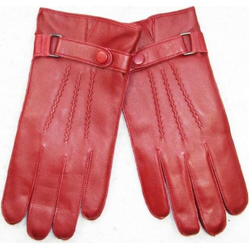 Genuine Leather Gloves Male Fashion Simple Sheepskin Gloves Man Red Winter Plus Velvet Thicken Keep Warm For Driving DQ203