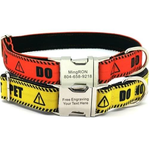 Personalized Pet Collar Warning Sign Puppy Cat ID Tag Adjustable Custom Name Red Yellow Do Not Pet Basic Dog Collars Leash Set