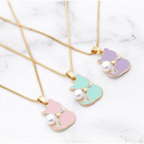 Gift Ladies Enamel Cat Drops Oil Zircon Ball Cat Tail Necklace Animal Puppy Cartoon Creative Pets Pussy Pendant Necklace jewelry