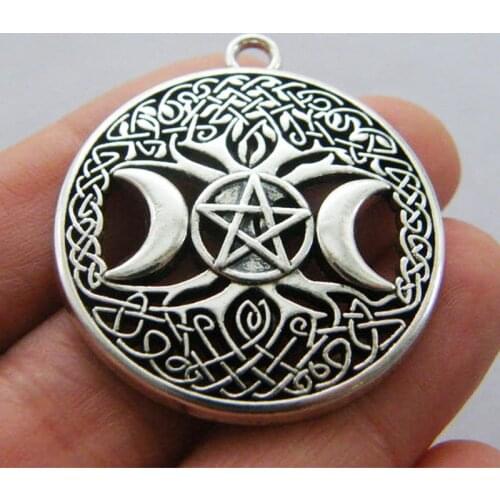 2pcs 35x40mm Triple Moon Goddess Charms Wicca Pentagram Magic Tree Pendant Accessories Fit DIY Necklace Handmade Jewelry