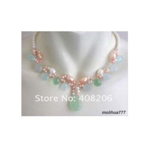 Multicolor White Pink pearl opal heart bead Necklace -jewelry