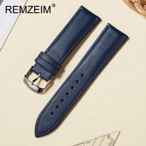Universal Smooth Genuine Leather Watchband 14mm-22mm Pink/Blue/Brown/Purple/Black/White Breathable Calfskin Strap Quartz Watch