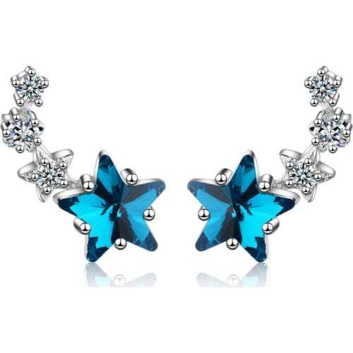 A Girl' New Cute Blue Crystal Stackable Star Earrings For Women Mosaic CZ Zircon Earrings