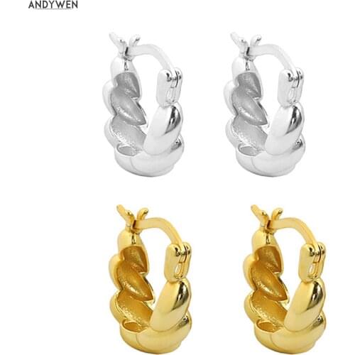 ANDYWEN 100% 925 Sterling Silver Gold Screw Hoops Piercing Earring Circle Clips 2021 Women Party Or Wedding Fine Jewelry