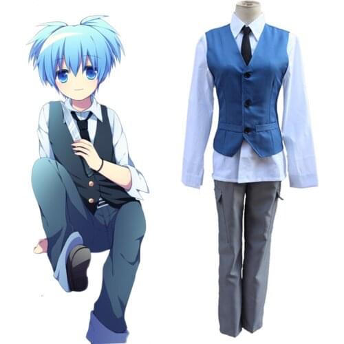 Japanese Anime Assassination Classroom Shiota Nagisa School Uniform Full Sets (Vest + Shirt + Tie + Pants) for Carnival Cosplay