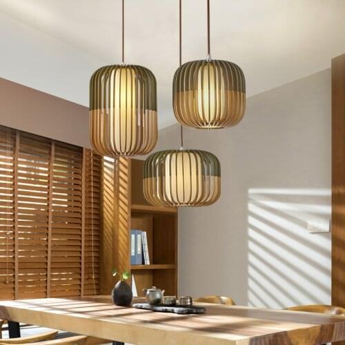 Modern Chinese Restaurant Table Solid Wood Chandelier Creative Birdcage Hotel Clothing Store Cafe Wooden Art Japanese Lamp