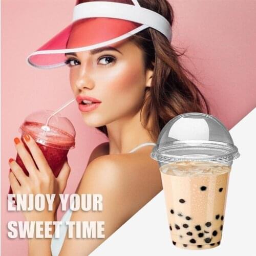 100Pcs Plastic Milkshake Smoothie Cups 450ml Disposable Salad Cups With Lid For Bar Cafe Home Smoothie Cups Summer Party Tea Cup