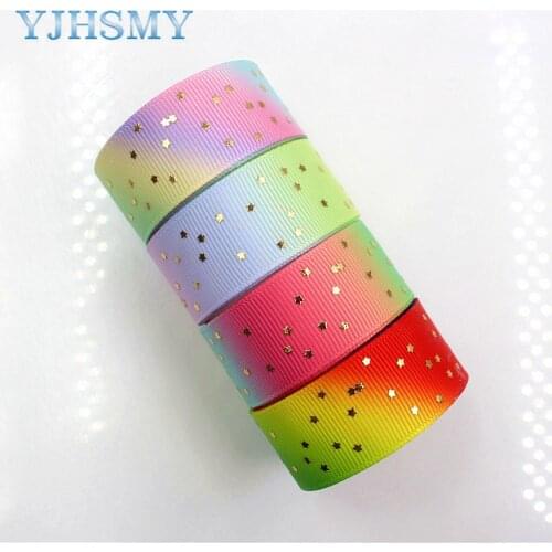 YJHSMYG D-171005-666,22 mm 5 Yards Colorful Bronzing Pentagram Ribbons Thermal transfer Printed grosgrain,DIY handmade material