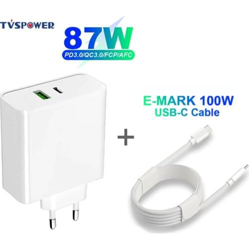 87W 65W USB-C Power Laptop Adapter Replacement AC Supply Charger for MacBook Air Pro 15 Inch Xiaomi/Huawei/ASUS (USB-C Cable 5A)