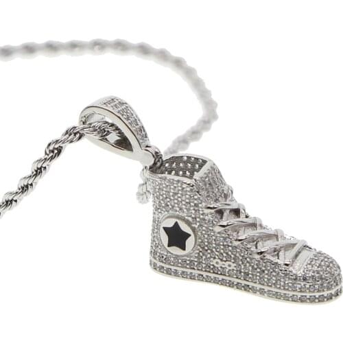 High quality Iced Out Fashion Necklace Yellow Gold Filled Shoe Pendant Necklace Men Bling Hip Hop Jewelry 24'' chain