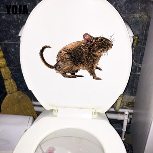 YOJA 25.9×17.3CM Cute Mouse Cartoon Home Decoration Accessories Fun Toilet Wall Stickers T1-2875