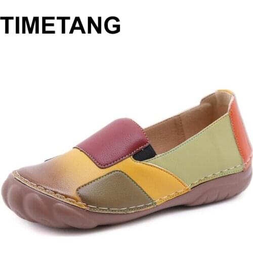 TIMETANGMothers Shoes Spell Color Loafers For Women Casual Sneakers For Spring Summer Flat Heels Retro Low-Cut Single Flat Shoes