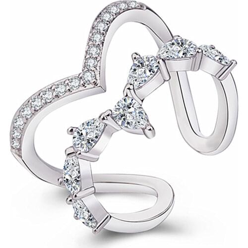 925 Sterling Silver Double Layer Irregular Geometric Crystal Zircon Ring Fashion Party Jewelry For Women S-R172