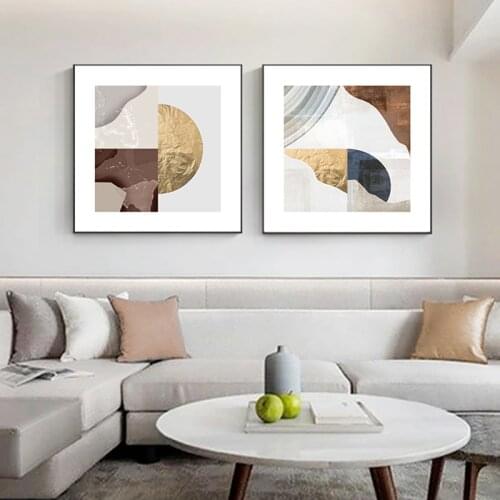 Golden Abstract Geometric Pattern Canvas Art Blue Big Print Foil Poster Painting on The Wall Living Room Big Wall Art Tableaux