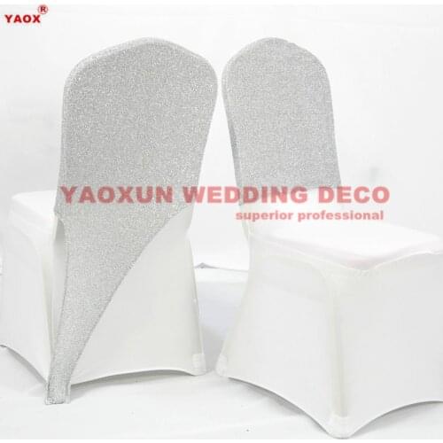 Gold And Silver Sequin Chair Cap Hood Fit On Spandex Chair Cover Wedding Event Party Decoration