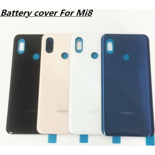 100% Original Glass Back Battery Case Rear Housing Cover For Xiaomi MI 8 Mi8 Door Replacement + Adhesive Sticker