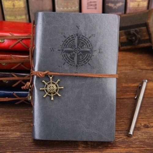150page Gray Retro Spiral Leather Notebook Diary Notepad Vintage Pirate Anchors PU Leather Notebook Refillable Diary Notepad