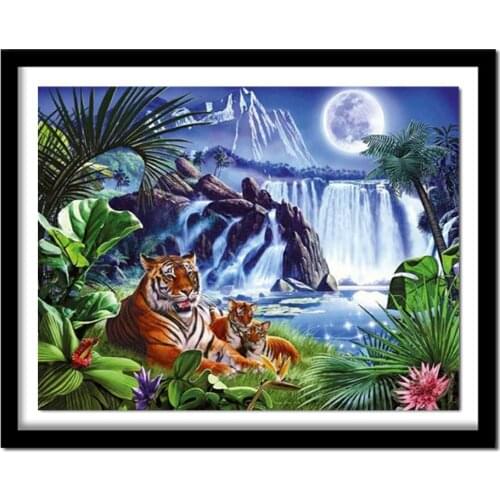 5D DIY diamond embroidery tiger&waterfall diamond painting Cross Stitch full drill Rhinestone home decoration XSH