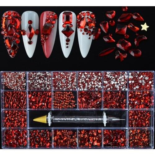 9300pcs/Box Mixed AB Glass Crystal Diamond In Grids 20 Shape SS3-SS16 Flatback DIY Nail Art Rhinestone Set With 1 Pick Up Pen