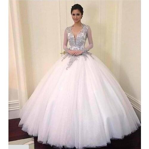Alibaba Sexy Backless Wedding Dresses Long Sleeve Beading Bridal Dresses With Crystal Vestido De Noiva 2016