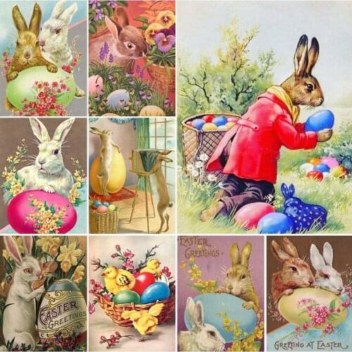 5D DIY Diamond Painting Easter Eggs Full Square Diamond Embroidery Rabbit Cross Stitch Mosaic Cartoon Rhinestone Home Handicraft