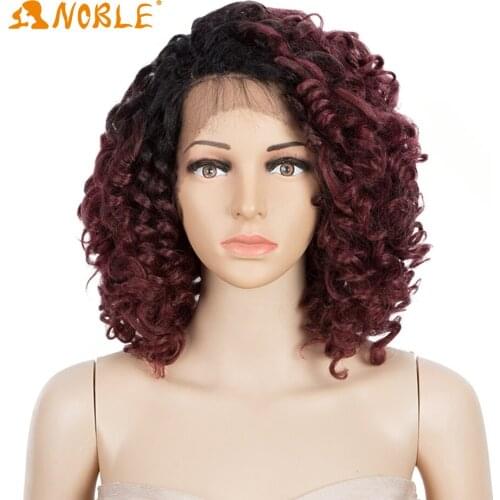 Noble girl Kinky Curly Synthetic Lace Wigs For Black Women Brown Red Short Bob 14 Inch Bouncy Curly Lace Wigs With Baby Hair