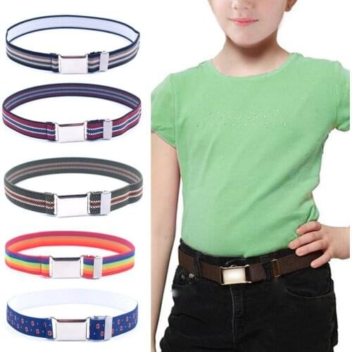 Unisex Children Kids Magnetic Belts Boys Girls Buckle Stripe Waistband Alloy Waist Belt Elastic Adjustable Printing Comfortable