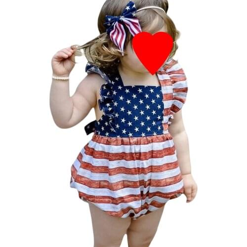 OPPERIAYA Baby Bodysuit with Headband Star Stripe Print Square-Neck Sleeveless Bodysuit Hairband for Independence Day 0-18Months