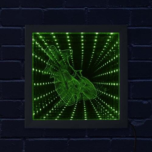 Dirt Bike LED Vortex Tunnel Interstellar Mirror Wood Frame Motocross Rider LED Infinity Mirror Motorcycle Racer Accessories Gift