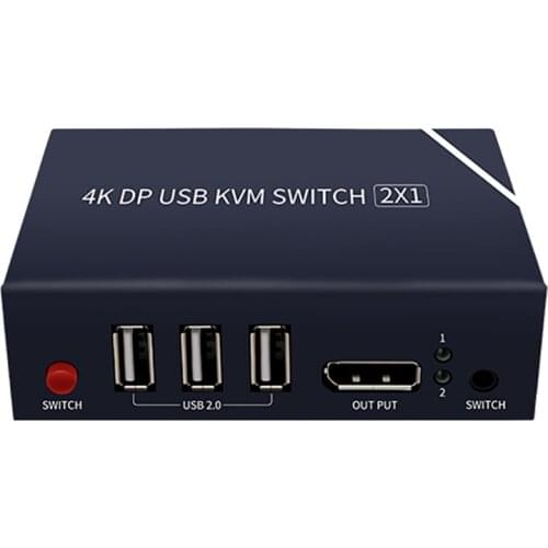 DP Switch KVM Switcher Splitter 2X1 4K HD 60HZ for Mic/Display/Keyboard/Mouse/Speaker/Printer/U Disk and Other Equipment