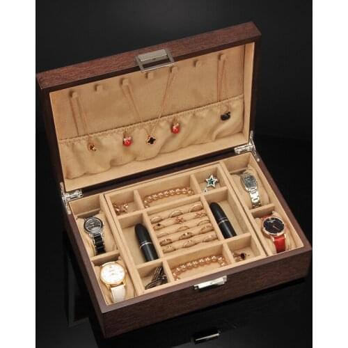 Double-Layer Wood Jewelry Box High Capacity European Jewelry Storage Box Large Space Jewelry Holder 4-slots Watch Box Organizer