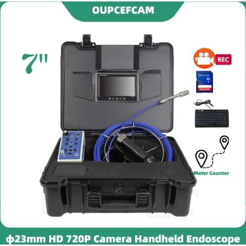 Φ23mm HD 720P Camera Drain Pipe Sewer Inspection Endoscope System 7 Inch IPS Screen With DVR Keyboard Meter Counter φ5mm Cable