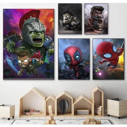 Iron Man Superhero Anime Canvas Paintings Disney Avengers Posters and Cute Print Wall Art Pictures for Kids Room Home Decoration