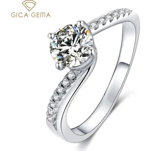 GICA GEMA 6.5mm Moissanite Rings 2.7g 1 Carat Genuine Silver 925 Diamond Engagement Wedding Anniversary Gifts Custom Jewelry