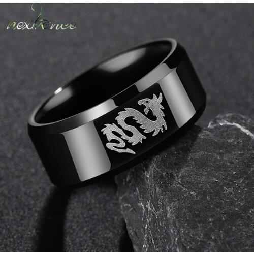 Nextvance Stainless Steel Classic Style Black Ring Chinese Dragon And Wolf Head Ring Boy Boyfriend Women Gift Dropshipping
