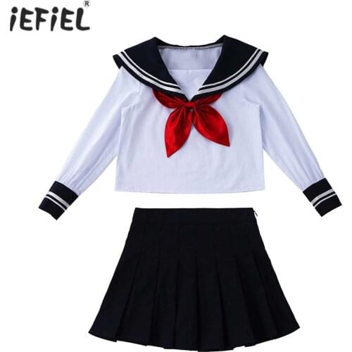 Kids Girls Classic Clothing Set Spring Long Sleeve Top Pleated Skirt 2Pcs Suit Children Clothes Girls Japanese School Uniform