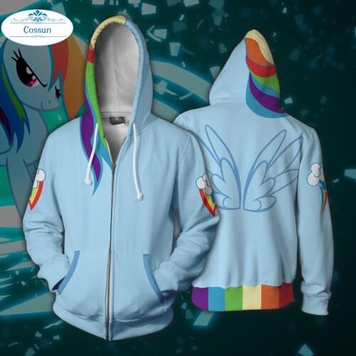 Rainbow Dash Cosplay Costumes Princess Luna Hoodie 3D Print zip Hoodie Sweatshirt Mens Women Animation cartoon Hoodies Jackets